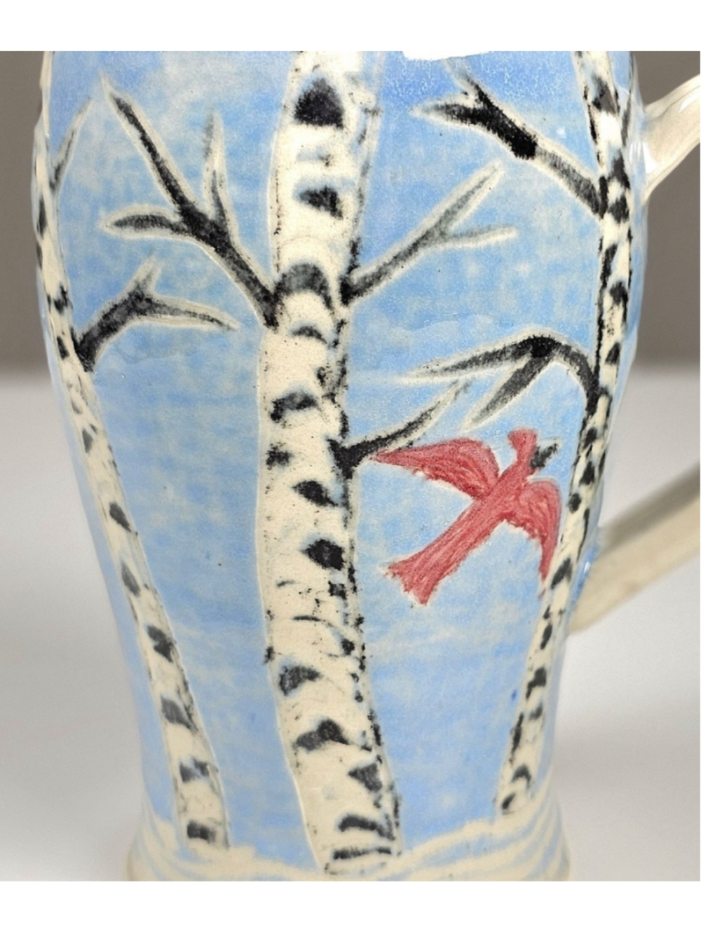 Mindy Sisk Handmade Pottery Mug Birch Trees Red Cardinal Winter Ceramic Cup 5" - Picture 5 of 9